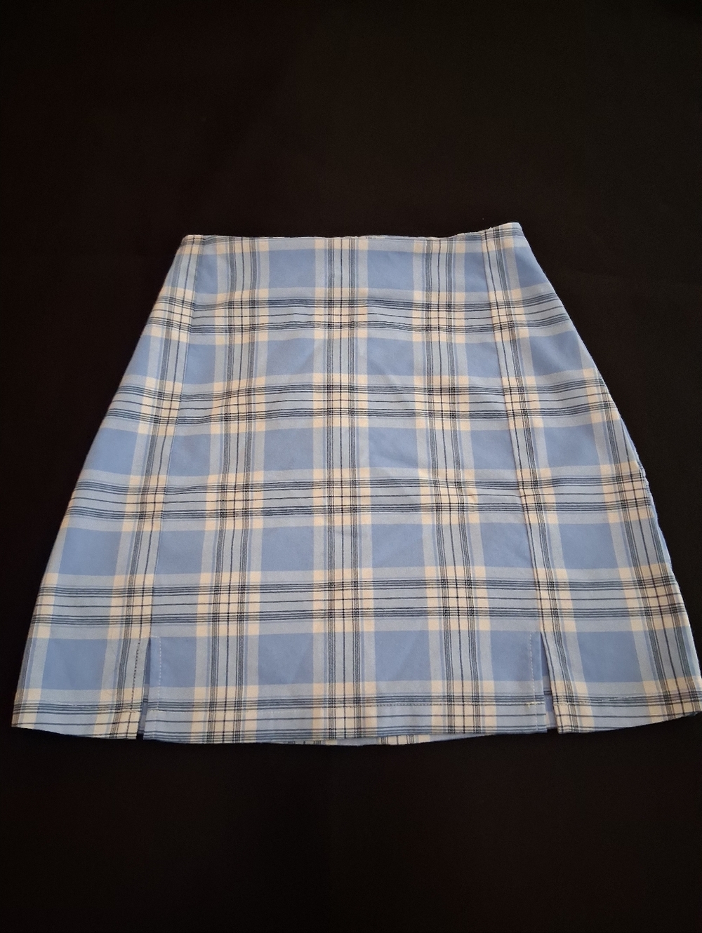 Brandy Melville Light Blue and Cream Plaid Mini Skirt